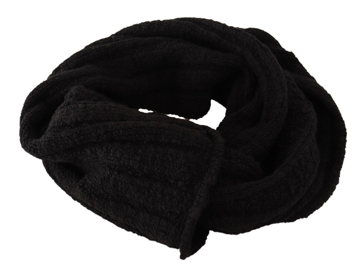 Dolce & Gabbana Black Virgin Wool Knitted Unisex Warmer Shawl Scarf