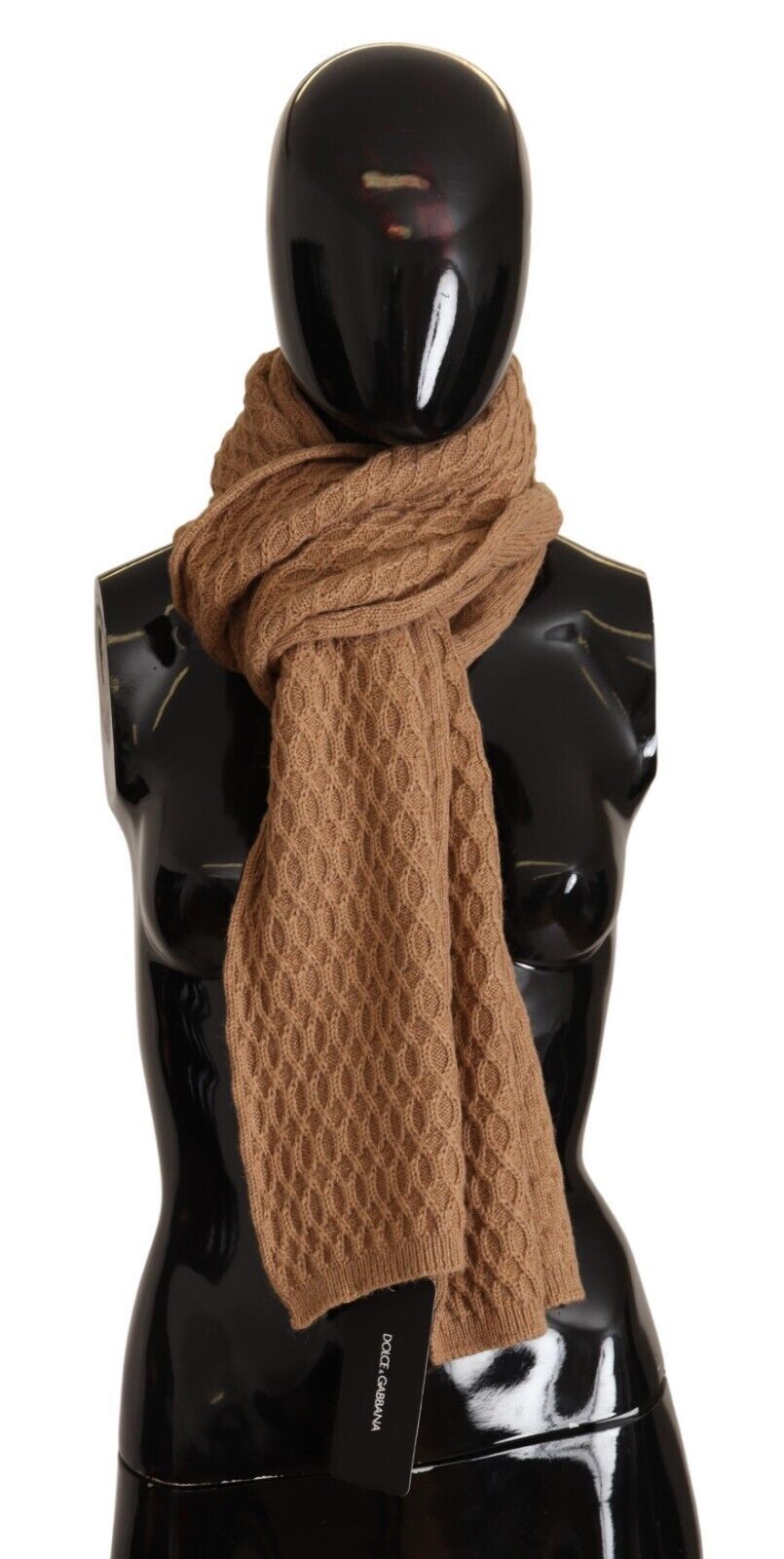 Dolce & Gabbana Dark Brown Wrap Shawl Knitted Camel Scarf