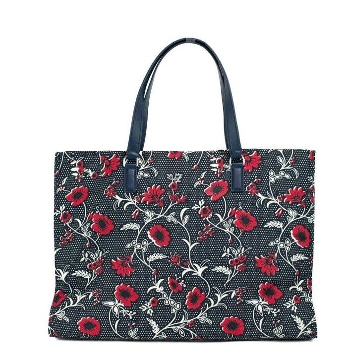 Tory Burch Navy Red Retro Batik Print Medium Tote Handbag