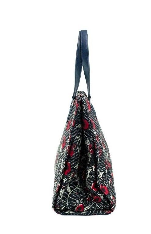 Tory Burch Navy Red Retro Batik Print Medium Tote Handbag