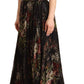 Dolce & Gabbana Black Multicolored Floral Off Shoulder Silk Dress