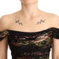 Dolce & Gabbana Black Multicolored Floral Off Shoulder Silk Dress