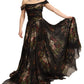 Dolce & Gabbana Black Multicolored Floral Off Shoulder Silk Dress