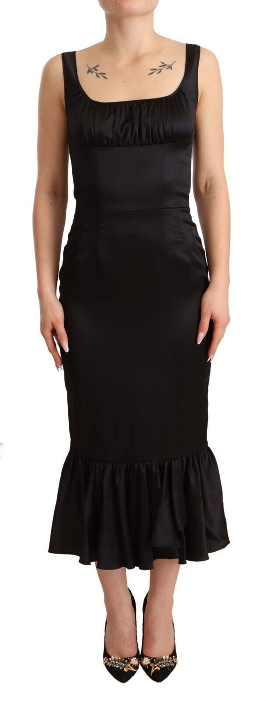 Dolce & Gabbana Black Silk Stretch Sheath Mermaid Midi Dress