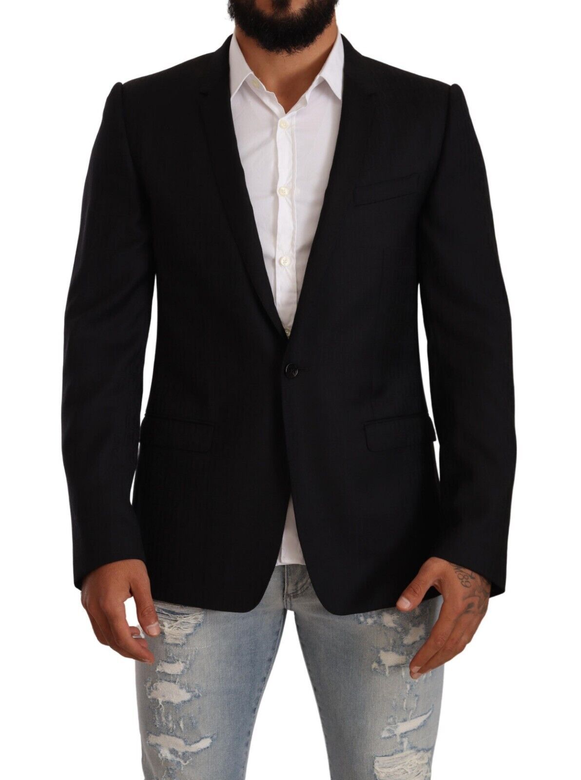 Dolce & Gabbana Black Wool Single Breasted Suit GOLD Jacket