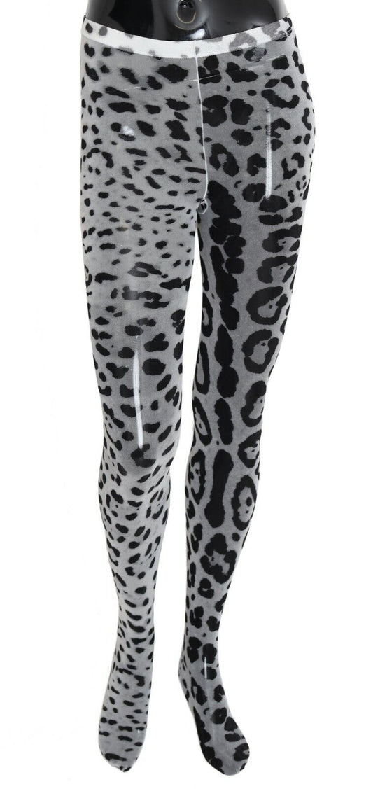 Dolce & Gabbana Gray Leopard Print Mesh Nylon Tights