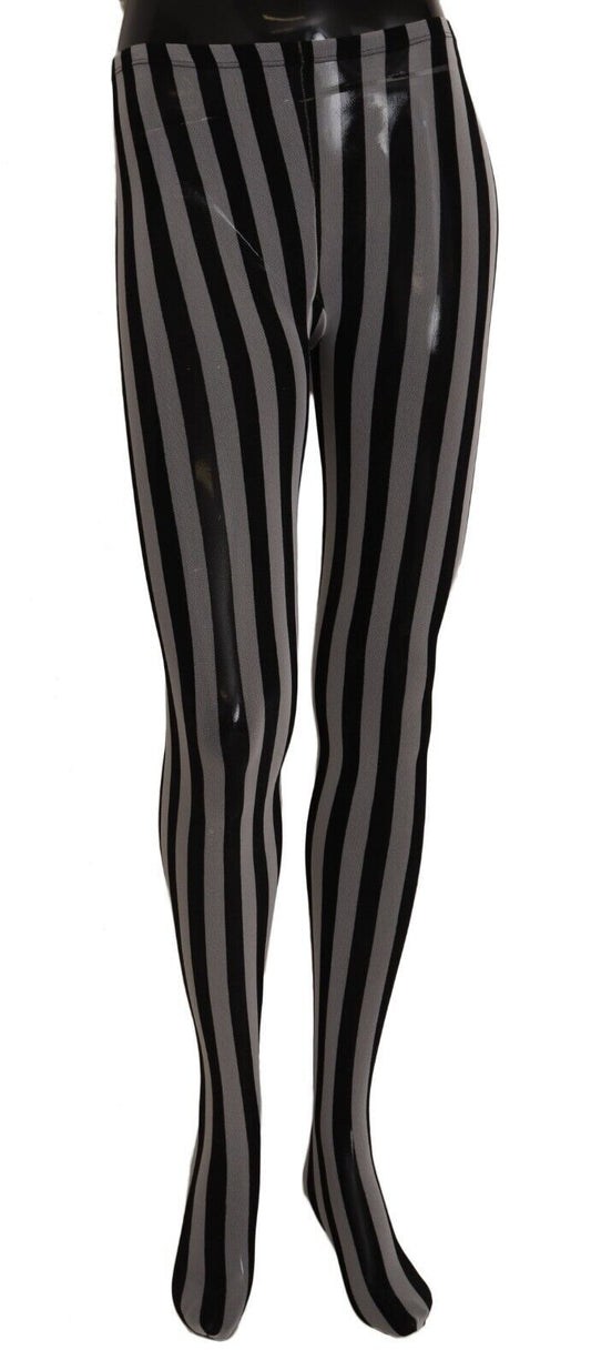 Dolce & Gabbana Black White Striped Tights Stockings