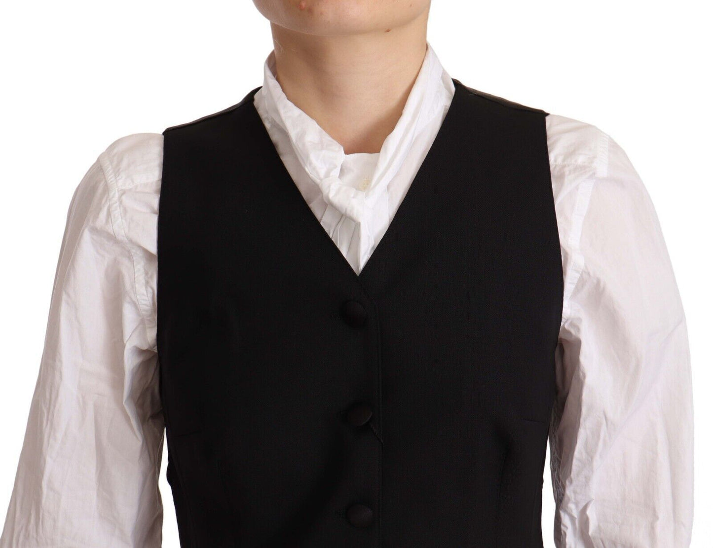 Dolce & Gabbana Black Button Down Sleeveless Vest