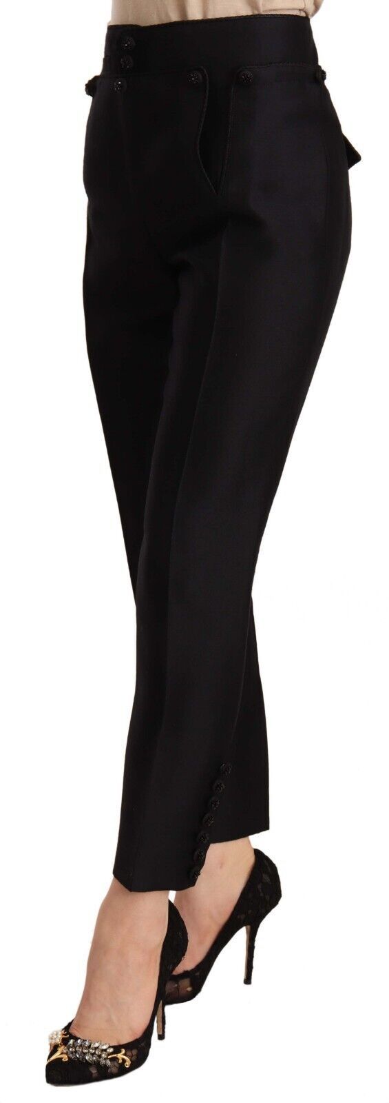 Dsquared² Black Button Embellished Cropped High Waist Pants