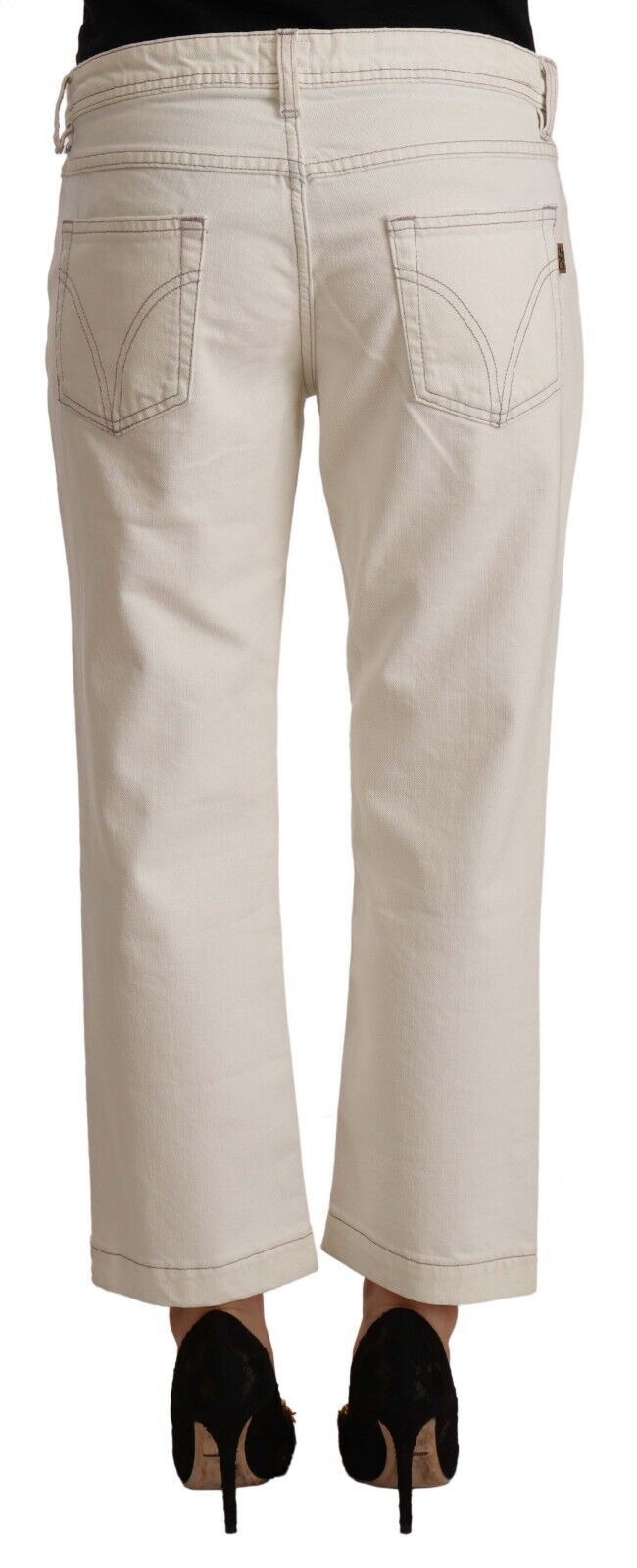 Dolce & Gabbana Off White Cotton Flared Cropped Denim Jeans