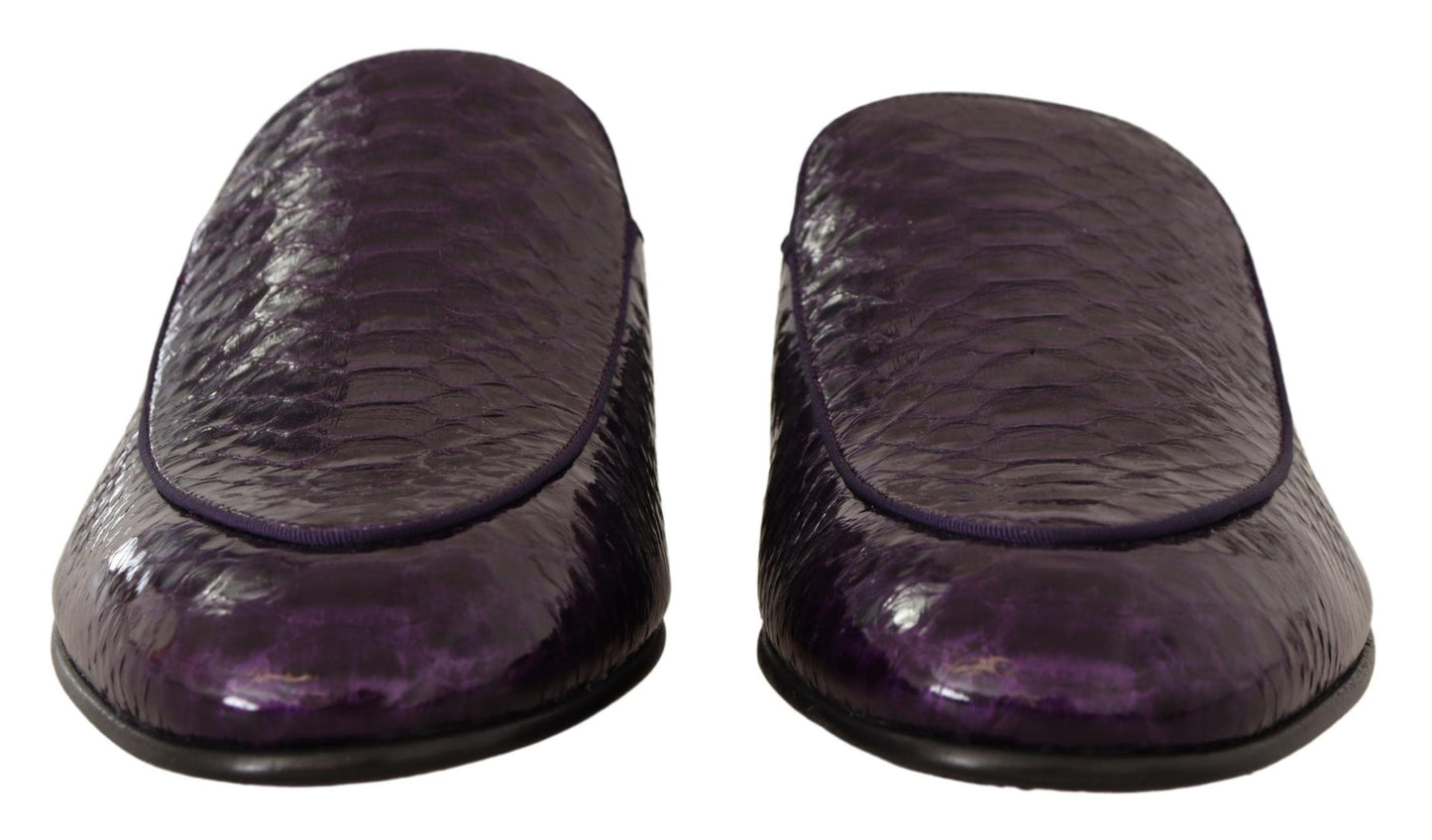 Dolce & Gabbana Purple Exotic Leather Flats Slides Shoes