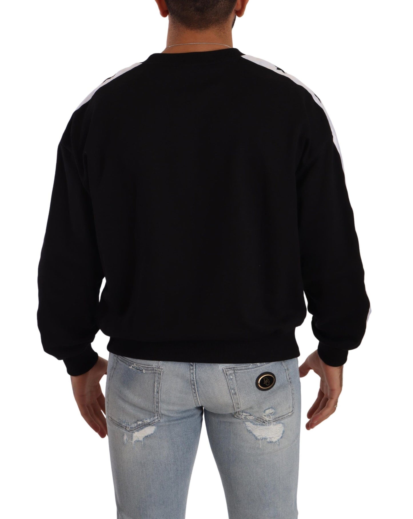 Dolce & Gabbana Black Cotton Crewneck Crown 1984 Stars Pullover Black