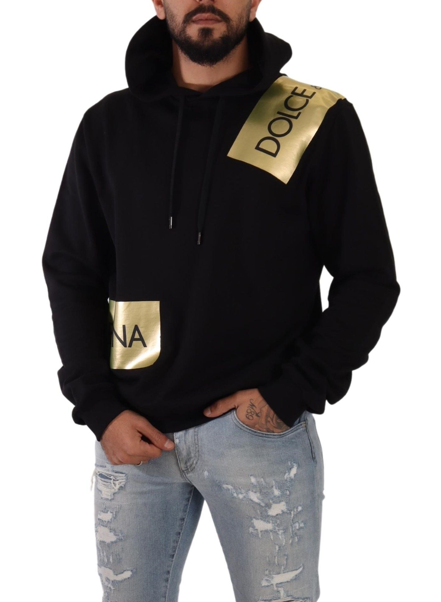 Dolce & Gabbana Black Gold Logo Hooded Sweatshirt