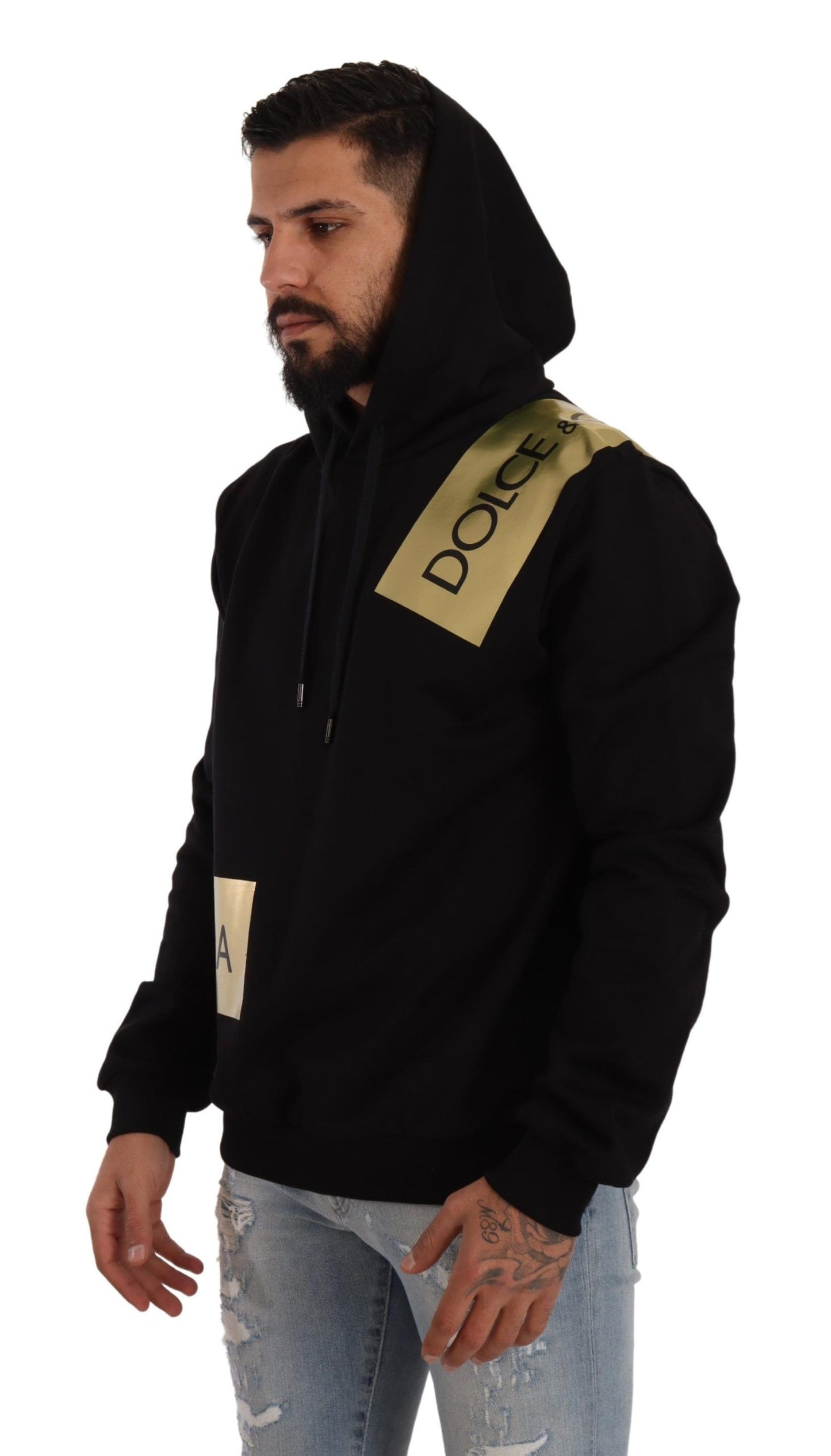 Dolce & Gabbana Black Gold Logo Hooded Sweatshirt