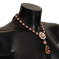 Dolce & Gabbana Gold Tone Brass Pink Beaded Pearls Crystal Pendant Necklace