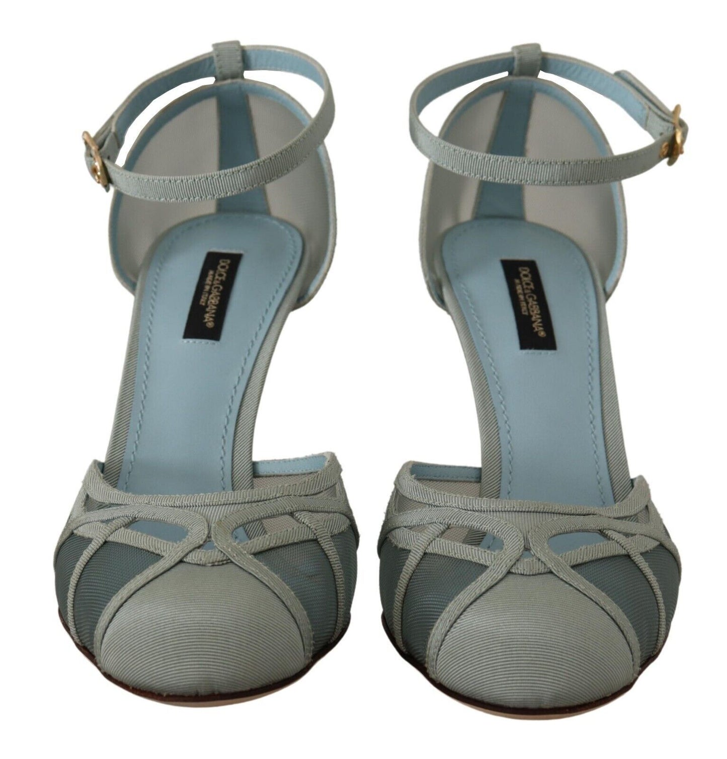 Dolce & Gabbana Blue Mesh Ankle Strap Heels Sandals Shoes