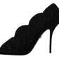 Dolce & Gabbana Black Cordonetto Ricamo Pump Open Toe Shoes