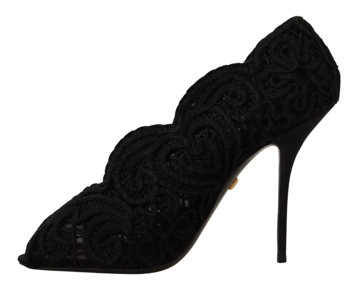 Dolce & Gabbana Black Cordonetto Ricamo Pump Open Toe Shoes