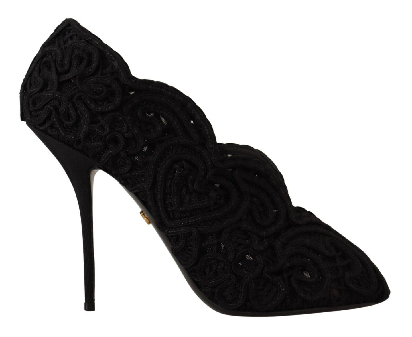 Dolce & Gabbana Black Cordonetto Ricamo Pump Open Toe Shoes