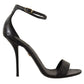 Dolce & Gabbana Black Ostrich Ankle Strap Heels Sandals Shoes