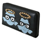 Dolce & Gabbana Black Blue Leather #DGFAMILY Zipper Continental Wallet