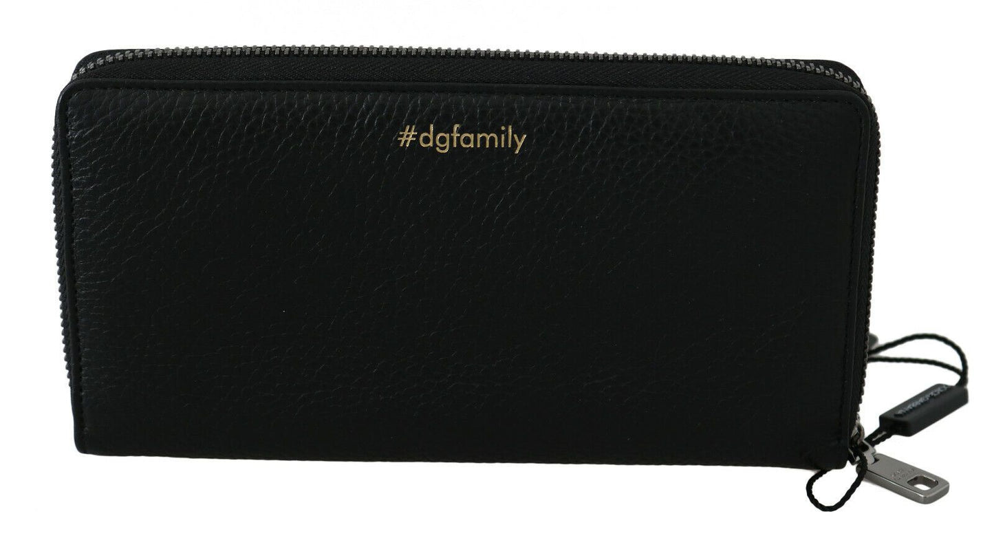 Dolce & Gabbana Black Red Leather #DGFAMILY Zipper Continental Wallet