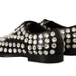 Dolce & Gabbana Black Leather Crystals Lace Up Formal Shoes