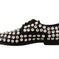 Dolce & Gabbana Black Leather Crystals Lace Up Formal Shoes