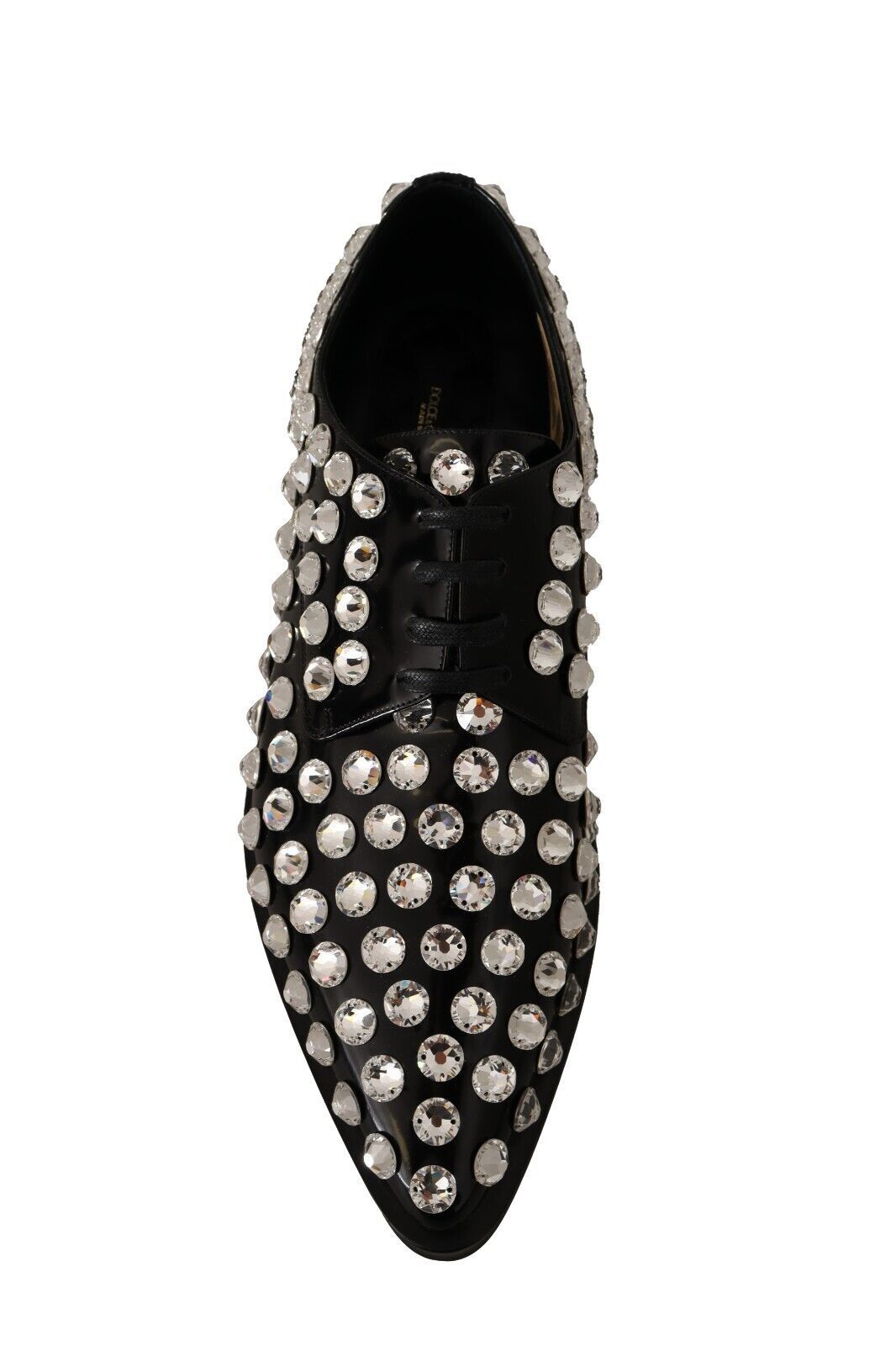 Dolce & Gabbana Black Leather Crystals Lace Up Formal Shoes