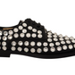 Dolce & Gabbana Black Leather Crystals Lace Up Formal Shoes