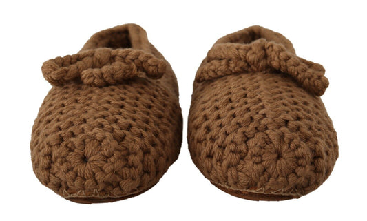 Dolce & Gabbana Brown Slip On Ballerina Flats Wool Knit Shoes