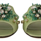 Dolce & Gabbana Green Leather Crystals Slides Women Flats Shoes