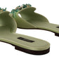 Dolce & Gabbana Green Leather Crystals Slides Women Flats Shoes