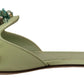 Dolce & Gabbana Green Leather Crystals Slides Women Flats Shoes