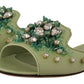 Dolce & Gabbana Green Leather Crystals Slides Women Flats Shoes