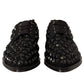 Dolce & Gabbana Black Lace Up Studded Formal Flats Shoes