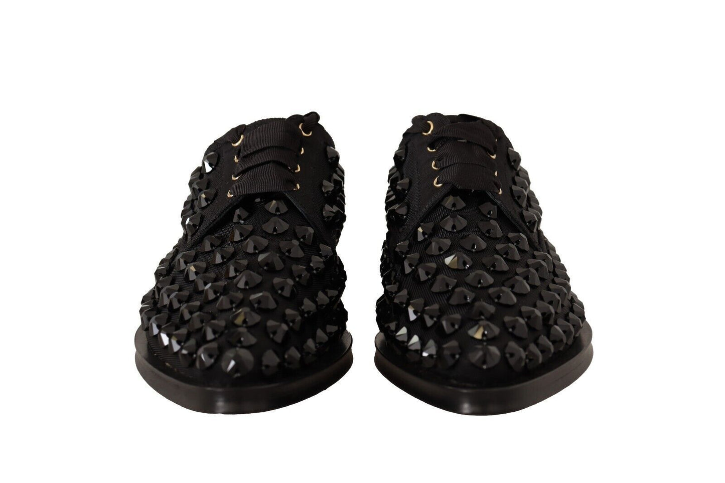 Dolce & Gabbana Black Lace Up Studded Formal Flats Shoes