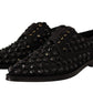 Dolce & Gabbana Black Lace Up Studded Formal Flats Shoes