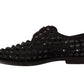 Dolce & Gabbana Black Lace Up Studded Formal Flats Shoes