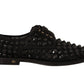 Dolce & Gabbana Black Lace Up Studded Formal Flats Shoes