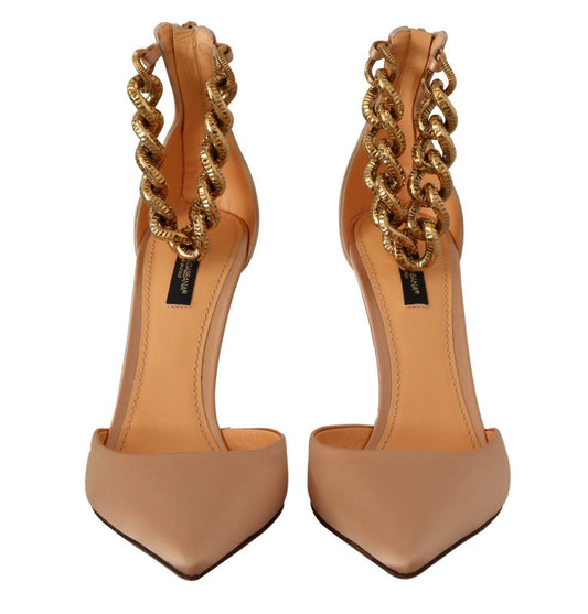 Dolce & Gabbana Beige Ankle Chain Strap High Heels Pumps Shoes