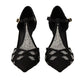 Dolce & Gabbana Black Crystals T-strap Heels Pumps Shoes