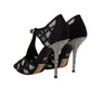 Dolce & Gabbana Black Crystals T-strap Heels Pumps Shoes