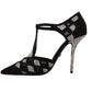 Dolce & Gabbana Black Crystals T-strap Heels Pumps Shoes