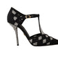 Dolce & Gabbana Black Crystals T-strap Heels Pumps Shoes