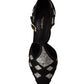 Dolce & Gabbana Black Crystals T-strap Heels Pumps Shoes