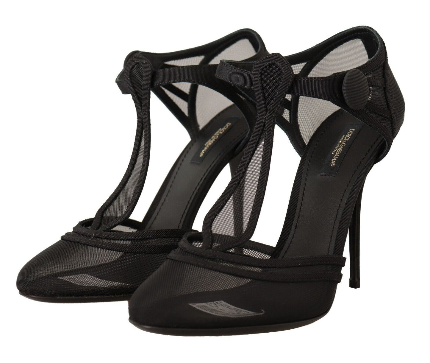 Dolce & Gabbana Black Mesh T-strap Stiletto Heel Pumps