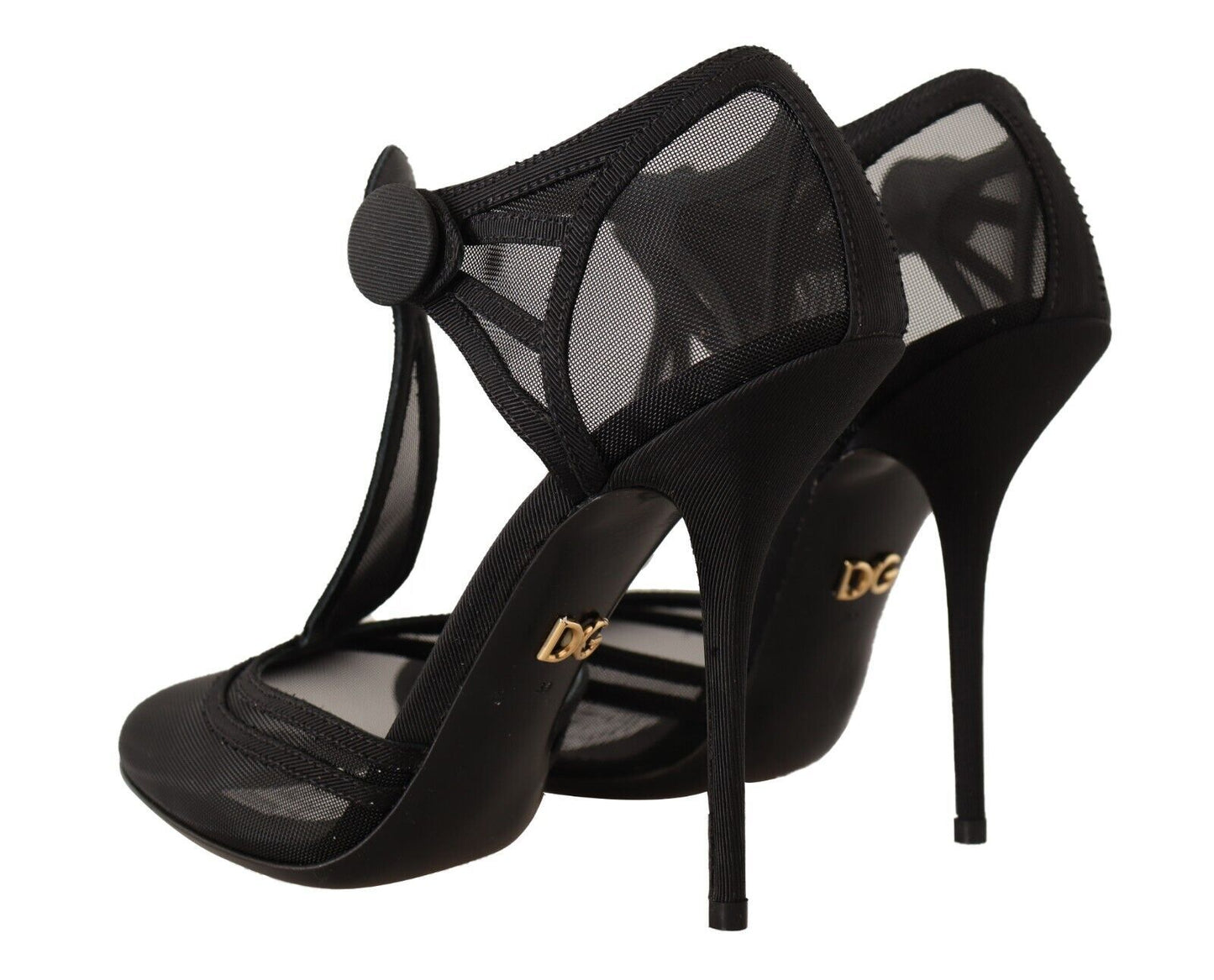 Dolce & Gabbana Black Mesh T-strap Stiletto Heel Pumps