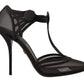 Dolce & Gabbana Black Mesh T-strap Stiletto Heel Pumps