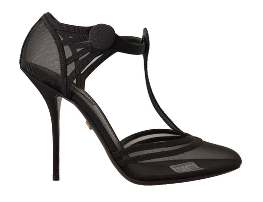 Dolce & Gabbana Black Mesh T-strap Stiletto Heel Pumps